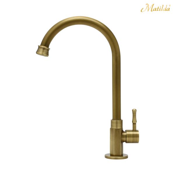 アンティーク調 蛇口 おしゃれ スワンキー・ネオ アンティークブラス色 単水栓 スワン型 立水栓 手...