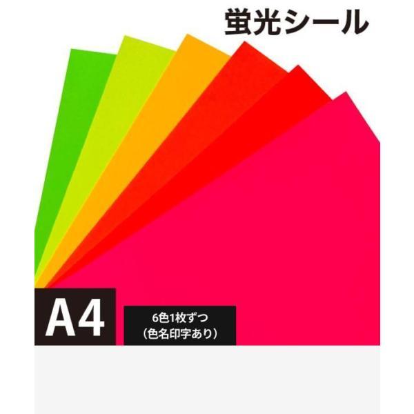 蛍光シール A4サイズ：6色1枚ずつ（色名印字あり）