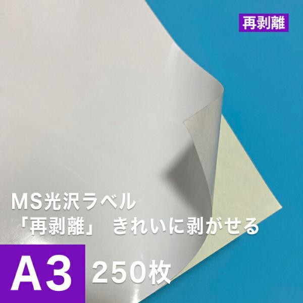 MS光沢ラベル 再剥離 A3サイズ：250枚 貼ってはがせる 光沢紙 光沢ラベルシール 光沢ラベル用...