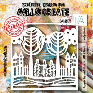 【AALL&Create】#188 - 6"X6" STENCIL - FRIENDLY AVENUE　ステンシルシート　スクラップブッキング　カード作り　　ステンシル　森とお家｜papercraft-tommysuzy