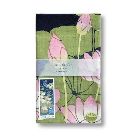 濱文様　絵てぬぐい　手拭い　古代蓮と流水紋　ポスト投函配送対応