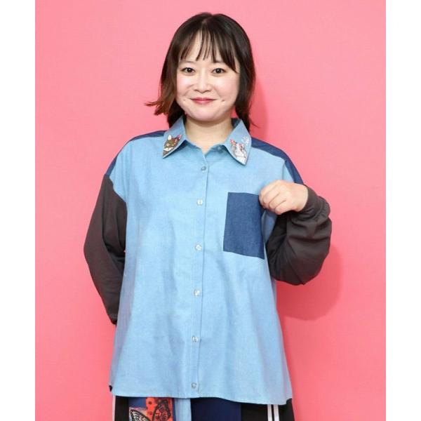 シャツ SALE ScoLar スカラー 153617 ネコ刺繍襟シャンブレーシャツ カジュアル ガ...