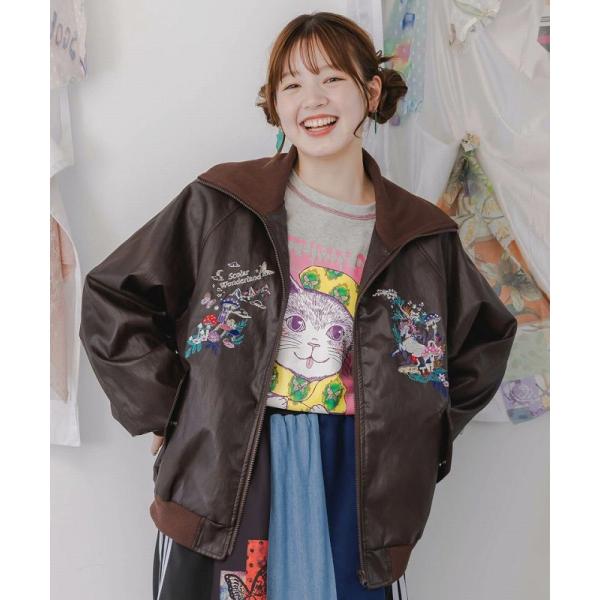 ブルゾン SALE ScoLar スカラー 153635 スカラーとキノコ刺繍 合皮ブルゾン アウタ...