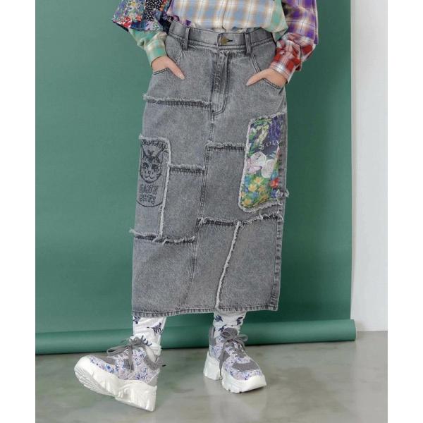 スカート SALE ScoLar スカラー 153673 花ネコのアシメフリンジ アップリケデニムス...