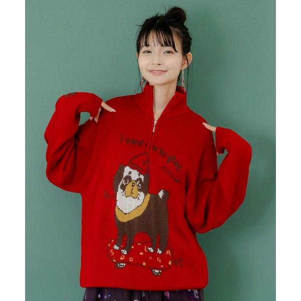 トップス 新作 ScoLar スカラー 153685 かまって欲しいパグ ハイネックニットプルオーバ...