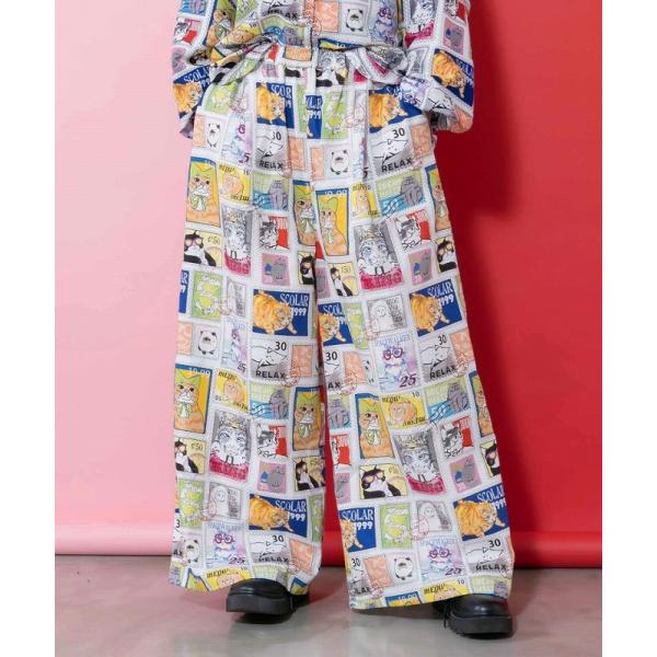 パンツ ScoLar スカラー 161606 わんorにゃんスタンプ柄 バイオ加工パンツ ボトムス ...