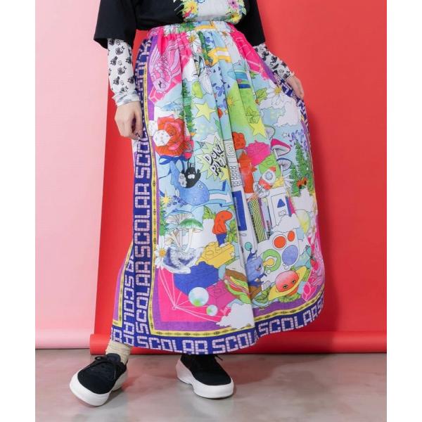 スカート 新作 ScoLar スカラー 161627 レトロスカーフ柄ワッシャー加工スカート ボトム...