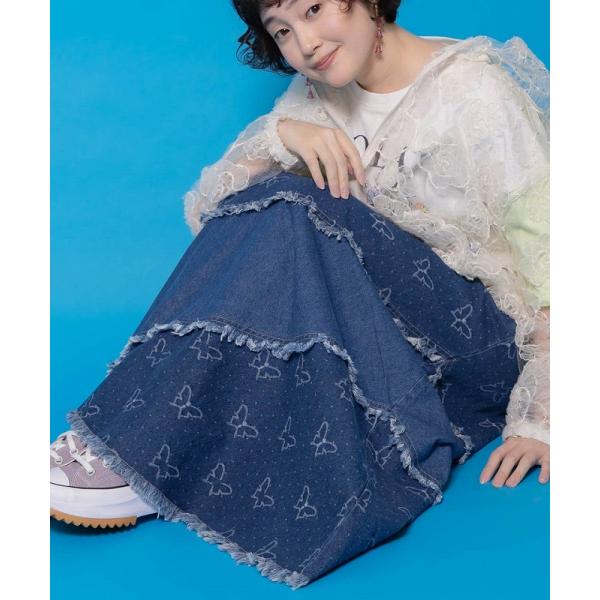 スカート 新作 ScoLar スカラー 161654 蝶刺繍or配色 スパイラル切替フリンジデニムス...