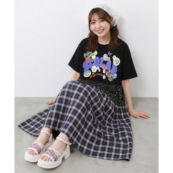 ワンピース SALE ScoLar スカラー 162695 ポップロゴ×チェック×花柄 異素材切替ワ...