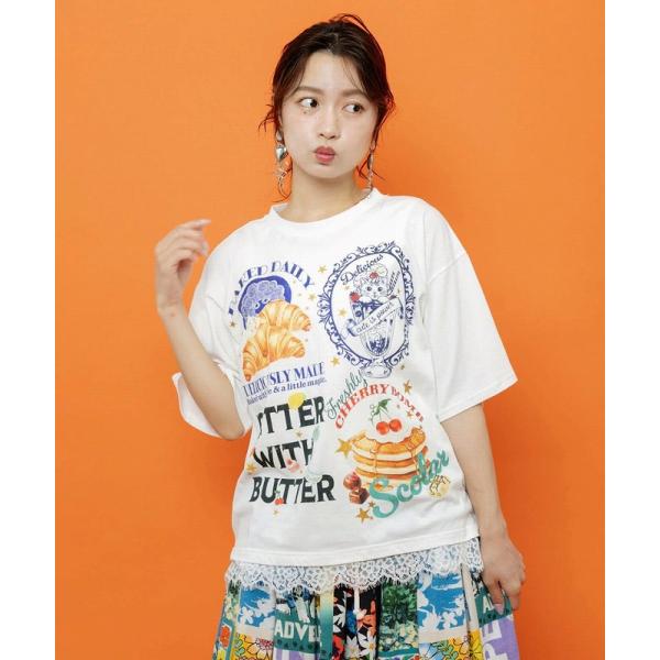 Tシャツ ScoLar スカラー 162736 いろんなフード柄 裾レースTシャツ トップス カジュ...