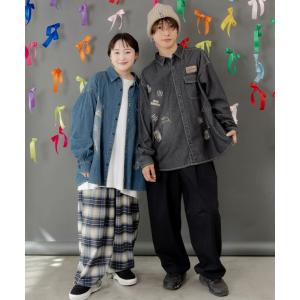 ScoLar（スカラー） シャツ 新作 153687 チェックと総柄のアシメパッチ