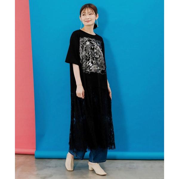 ワンピース SALE is ScoLar イズ スカラー 552242 天体×花コラージュ柄 フリル...