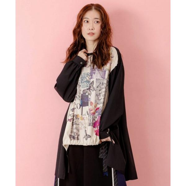 チュニック SALE is ScoLar イズ スカラー 553216 蝶花コラージュ柄　前開きチュ...