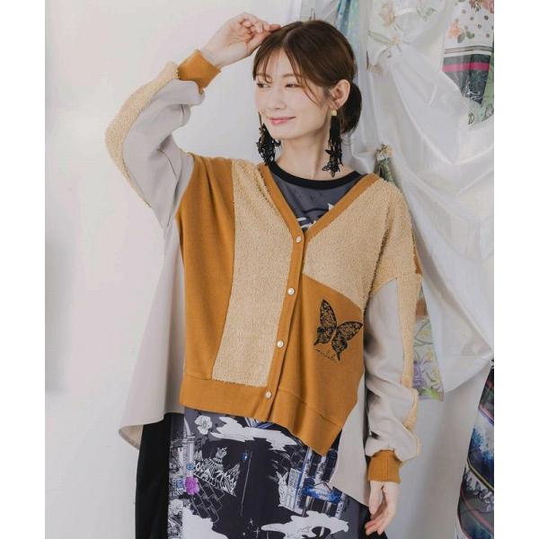 カーディガン SALE is ScoLar イズ スカラー 553227 蝶々の異素材切替カーディガ...