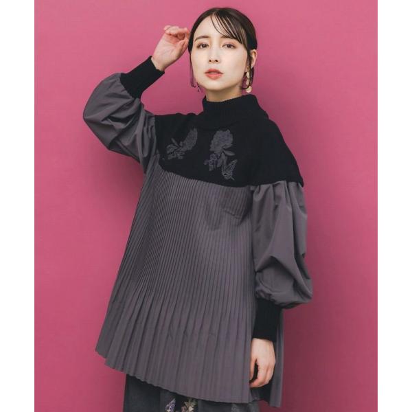 トップス SALE is ScoLar イズ スカラー 553264 花刺繍ニット×プリーツ異素材切...