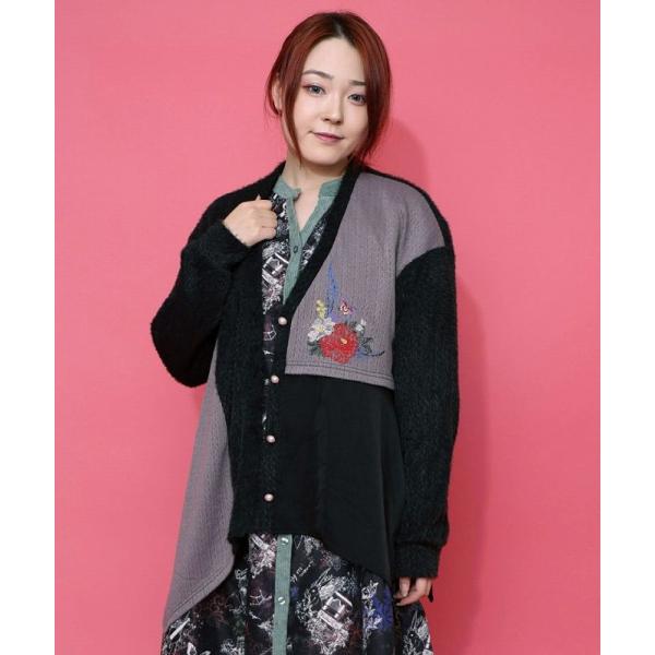 カーディガン SALE is ScoLar イズ スカラー 553266 3素材ミックス花×蝶刺繍カ...