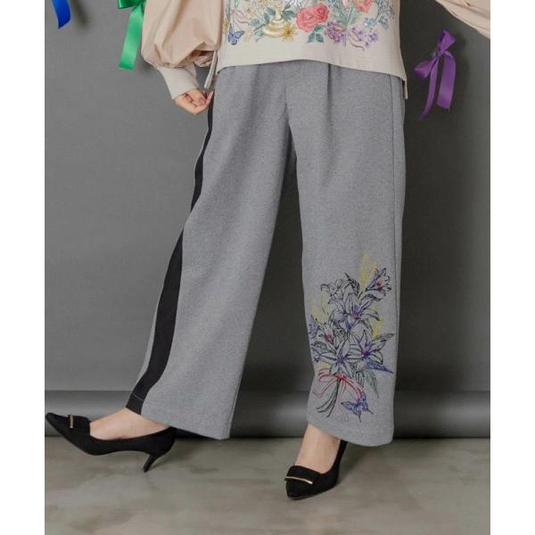 パンツ SALE is ScoLar イズ スカラー 553280 異素材切替×花束刺繍パンツ ボト...