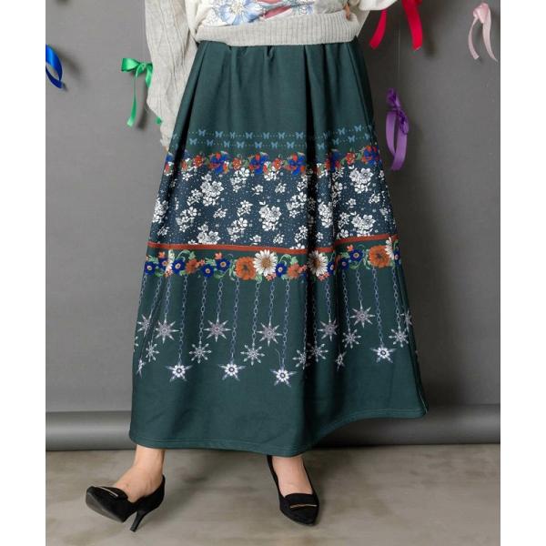 スカート 新作 is ScoLar イズ スカラー 553284 冬のオーナメント×花柄 裏起毛スカ...