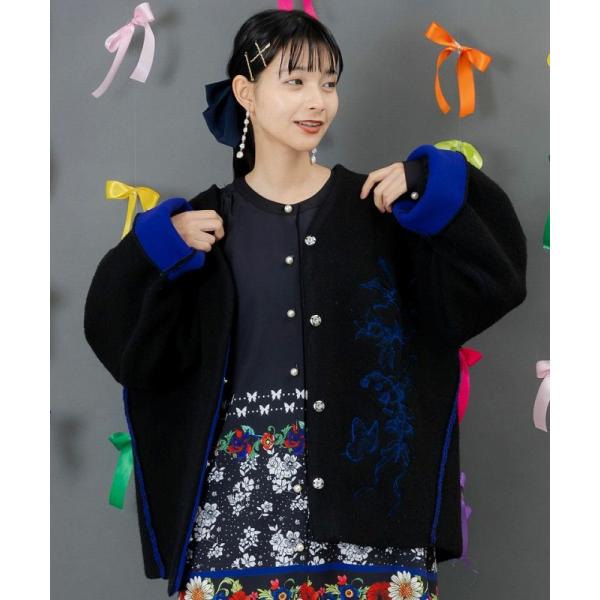 カーディガン SALE is ScoLar イズ スカラー 553285 花刺繍バイカラーニットカー...