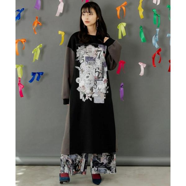 ワンピース SALE is ScoLar イズ スカラー 553287 コラージュ柄裏起毛ワンピース...