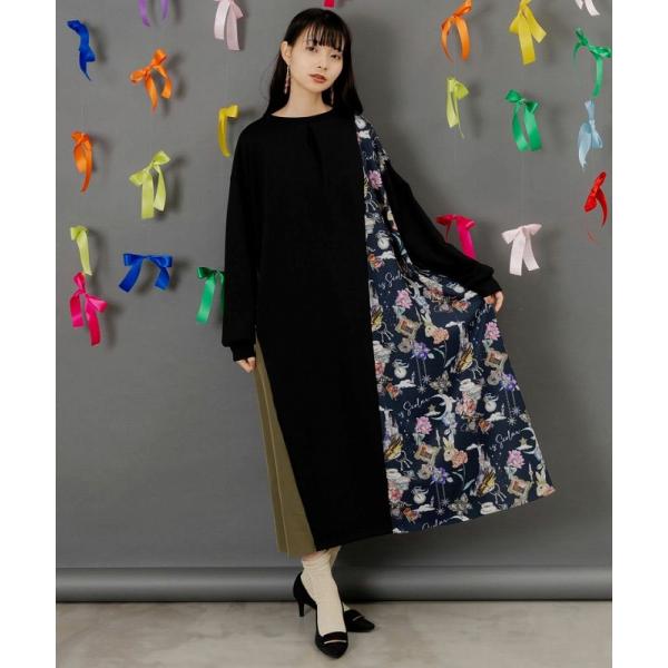 ワンピース 新作 is ScoLar イズ スカラー 553289 アンティーク柄 バイカラー切替ワ...