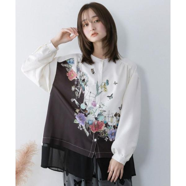 シャツ is ScoLar イズ スカラー 561202 布帛ｘシフォン異素材切替バイカラー花柄シャ...