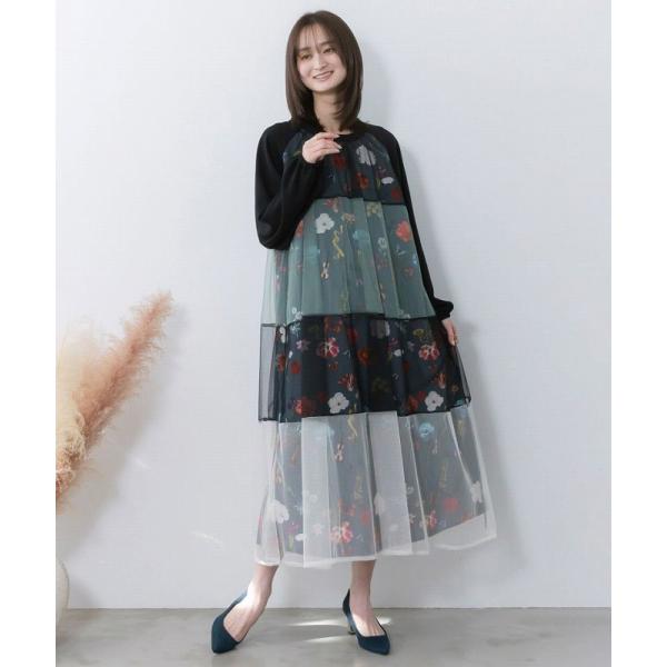 ワンピース 新作 is ScoLar イズ スカラー 561215 クラシカル花柄チュール重ねワンピ...