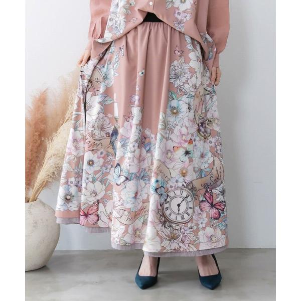 スカート 新作 is ScoLar イズ スカラー 561217 花柄布帛×ラメ入りストライプ柄 リ...