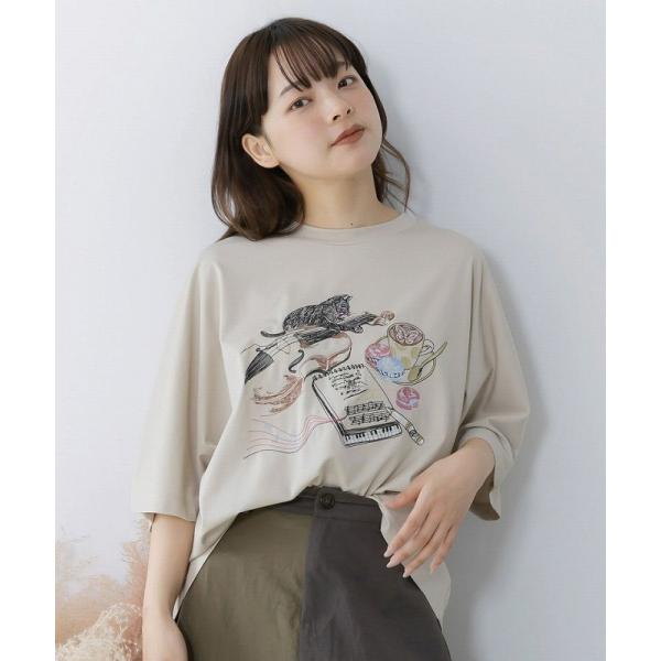Tシャツ 新作 is ScoLar イズ スカラー 561220 ネコ×作曲刺繍ポンチ生地半袖Tシャ...