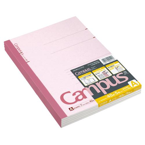 キャンパスノート コクヨ キャンパスノート　Ａ罫（普通横罫）　セミＢ５　罫幅７ｍｍ　４０枚　５冊パッ...