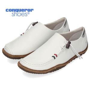 コンカラー シューズ メンズ スニーカー スリッポン オアシス OASIS ホワイト レザー 130 幅広 軽量 conqueror セール