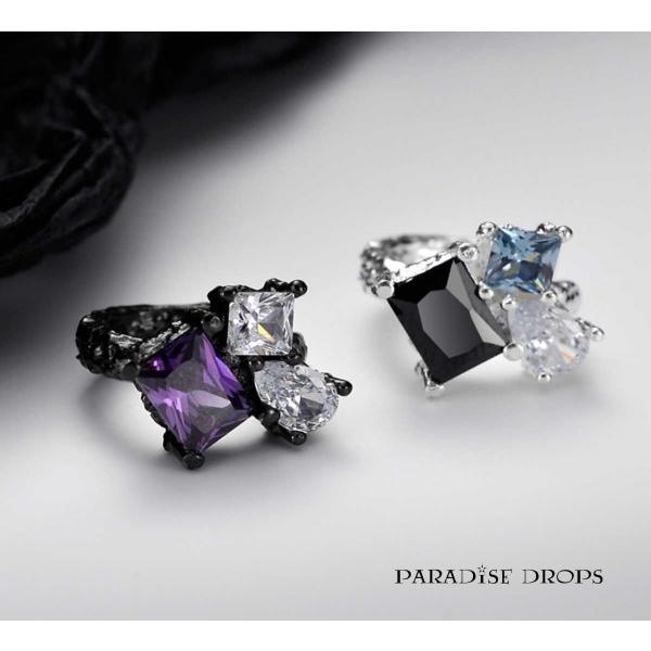 イヤーカフ 925銀 キュービックジルコニア ブラック パープル シルバー アシンメトリー ダーク　...