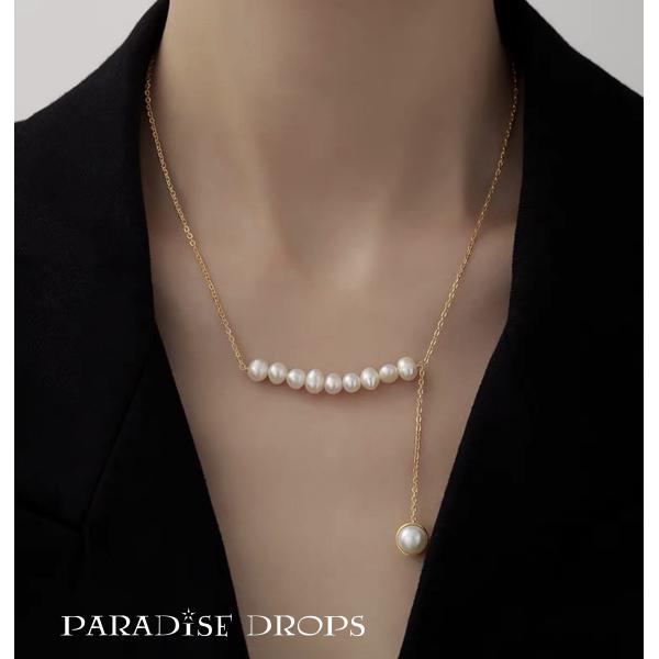 ヴィンテージ　アンティーク　バロックパール　真珠　K18　Yライン　ネックレス　鎖骨チェーン　ドロッ...