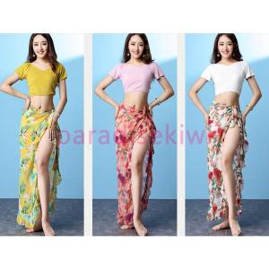 ベリーダンス衣装２点セット レディースＴシャツ社交ダンス長袖