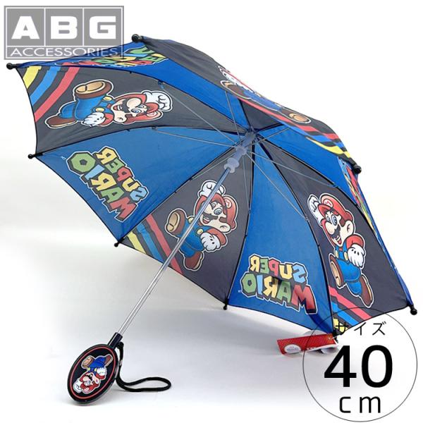 子ども傘 傘 キッズ 子供用 40cm スーパーマリオ ブラック/ブルー カサ