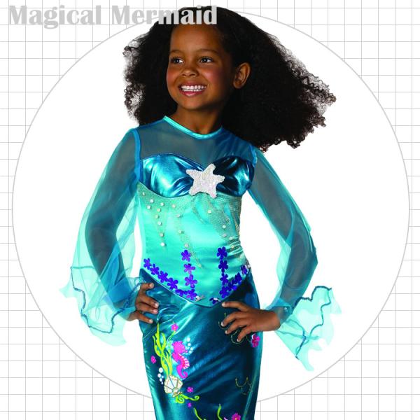 売切価格/人魚 マジカル マーメイド コスチューム ブルー 90-150cm 女の子 ルービーズ ハ...