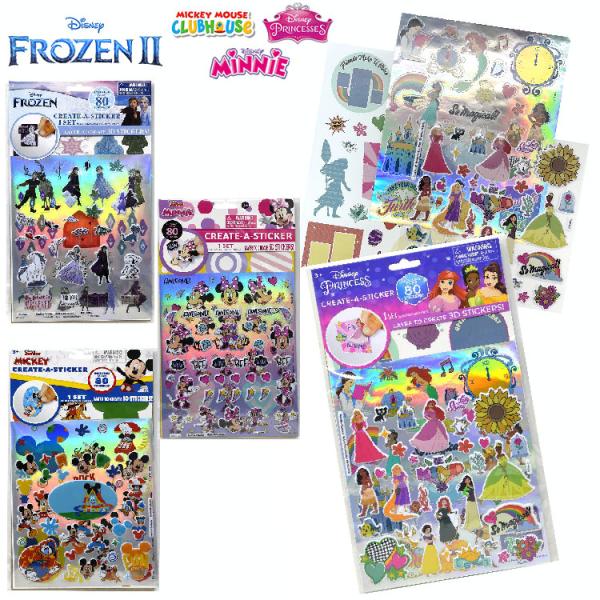 ディズニー プリンセス ミッキー ミニー アナ雪 シール 80カット クリエート 3D ステッカー ...