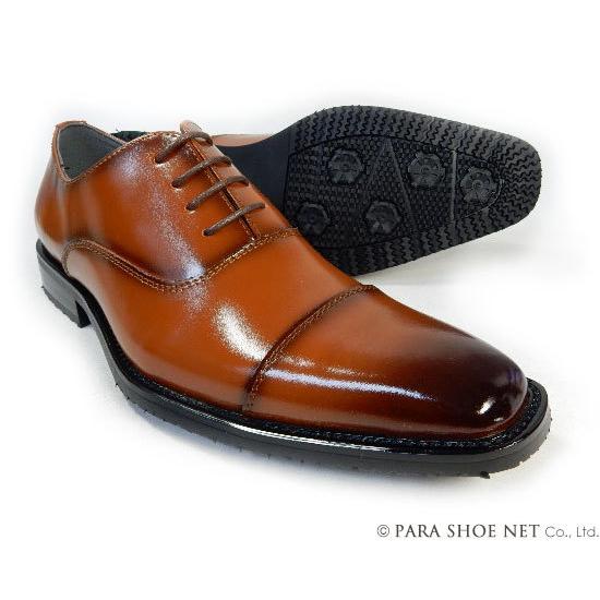 PARASHOE 本革 内羽根ストレートチップ ビジネスシューズ 茶色 3E（EEE）23cm（23...