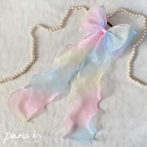 パリスキッズ ヘアクリップ 2個組 カラー リボン サテン 子供 サテン