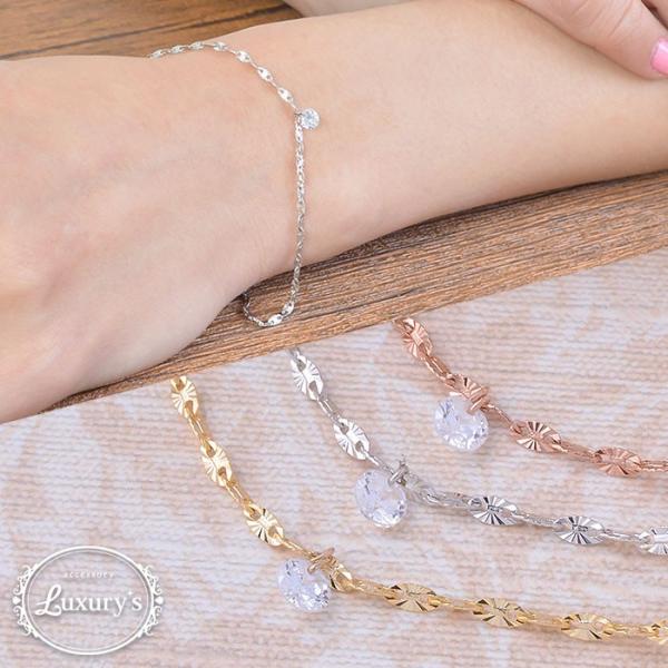 ブレスレット キュービック ジルコニア ＣＺ チェーン シンプル キラキラ 上品 ゴールド シルバー...