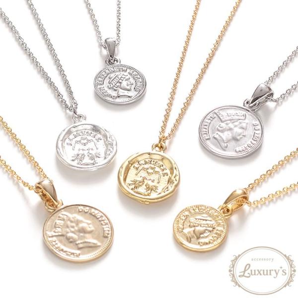 ネックレス コイン メダイ メダル シンプル モチーフ ゴールド シルバー レディース Luxury...