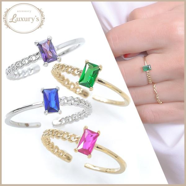 指輪 リング スクエア キュービック ジルコニア ビジュー カラー キラキラ Luxury&apos;s ラグ...