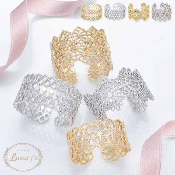 リング 指輪 レース レース風 幅広 上品 繊細 ゴールド シルバー お呼ばれ Luxury&apos;s ラ...