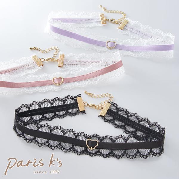 チョーカー ネックレス レース ハート パステル かわいい ピンク パープル ブラック