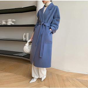 カシミヤ混上品ウールロングコート ウール リバーコート ダブル