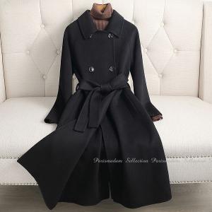 カシミヤ混上品ウールロングコート ウール リバーコート ダブル