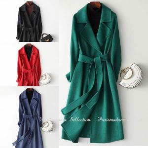 カシミヤ混上品ウールロングコート ウール リバーコート ダブル