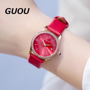 GUOU 腕時計 時計 レディース 女性用 ウォッチ アクセサリー ラッピング無料 ピンクゴールド ブレスレット 旅行 ラインストーン 6012｜parisrose