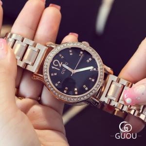 GUOU 腕時計 時計 レディース 女性用 ウォッチ アクセサリー ラッピング無料 ピンクゴールド ブレスレット 旅行 ラインストーン 8137｜parisrose