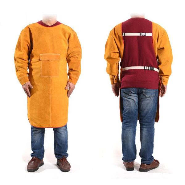 溶接エプロン 電気溶接防護服 ローネック 溶接保護ジャケット 牛革 作業服 防護具 やけど 対策 防...